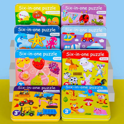 Baby Puzzle Montessori Educational Toys Wood 3D Puzzle Games Iron Box