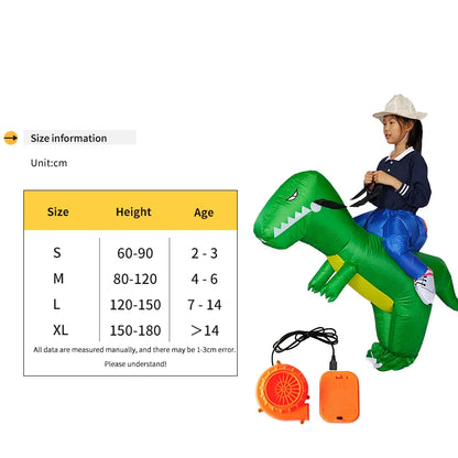 Child Adult Unisex Boy Girl Inflatable Green Dinosaur Cosplay Costume Kids Kindergarden Performance Halloween Carnival Party