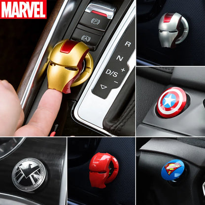 Anime Captain America Iron Man Car Engine Ignition Start Switch Button Protective Cover Sticker Marvel Car Trim Accessories Toy