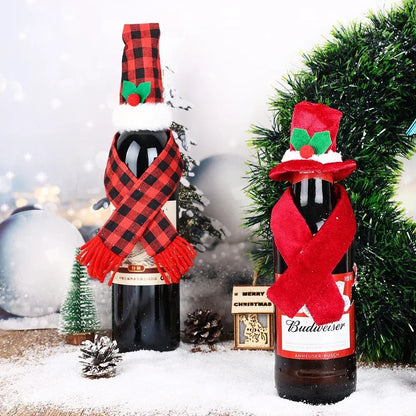 1/4pcs Christmas Wine Bottle Cover Set Golden Velvet Dress Clothes Cap Wine Bottle Bag Sleeve New Year Dinner Table Decoration