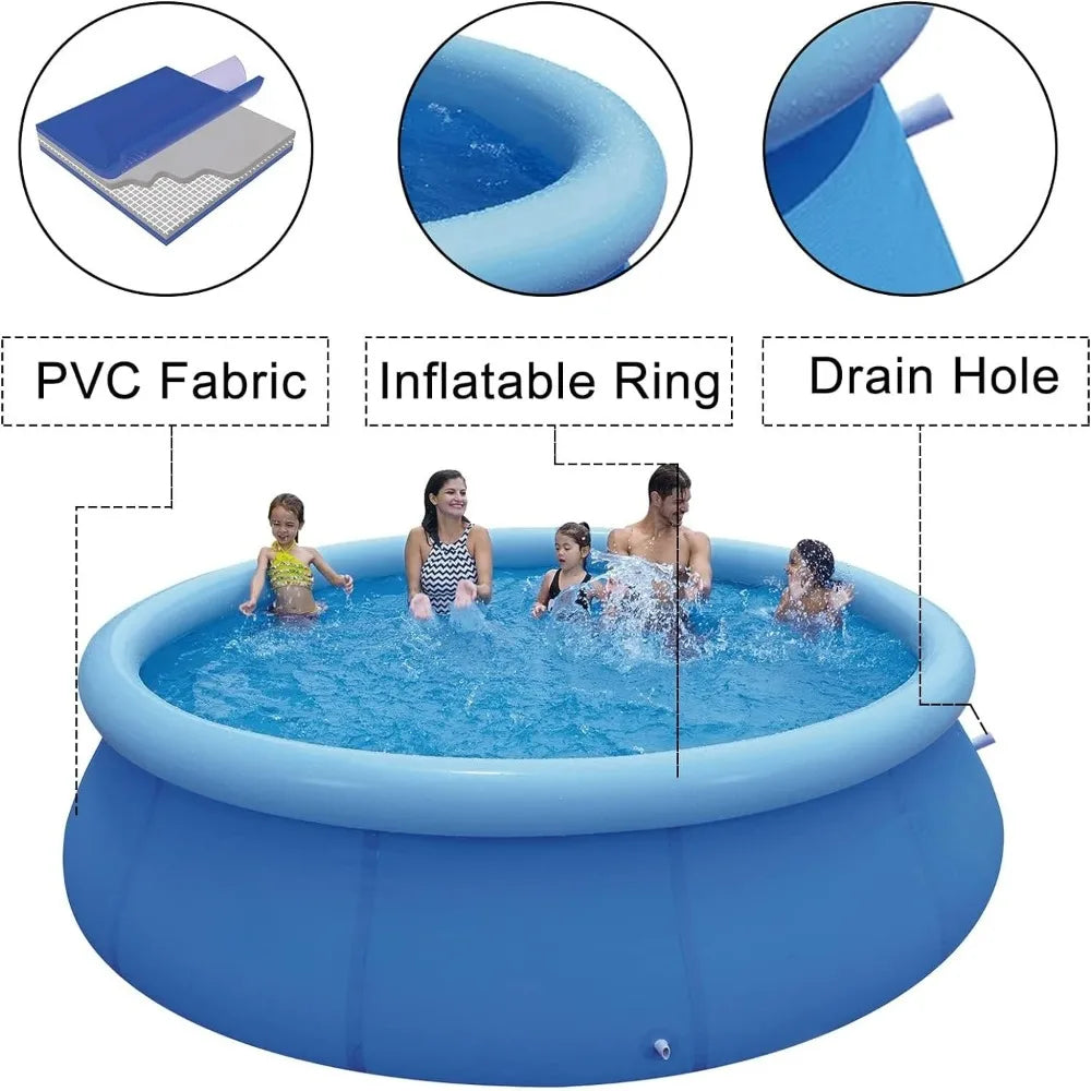 Inflatable Swimming Pool 12ft x 36in Outdoor Above Ground Round Air Top Ring Pools, for Adults,With Repair Patch,﻿ Blue