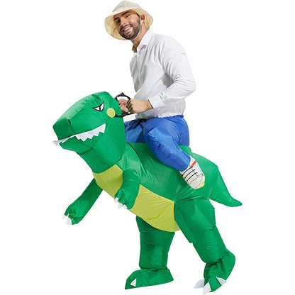 Child Adult Unisex Boy Girl Inflatable Green Dinosaur Cosplay Costume Kids Kindergarden Performance Halloween Carnival Party