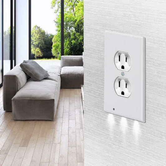 Electrical Receptacle Wall Plate With LED Night Lights - Auto On/Off Sensor